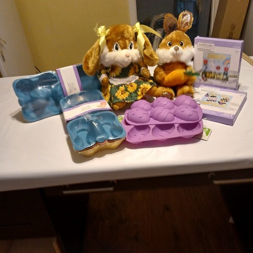 Easter Decor Bundle - Two Bunnies, Silicone Molds, Crafts, Cupcake Carriers - Picture 1 of 10