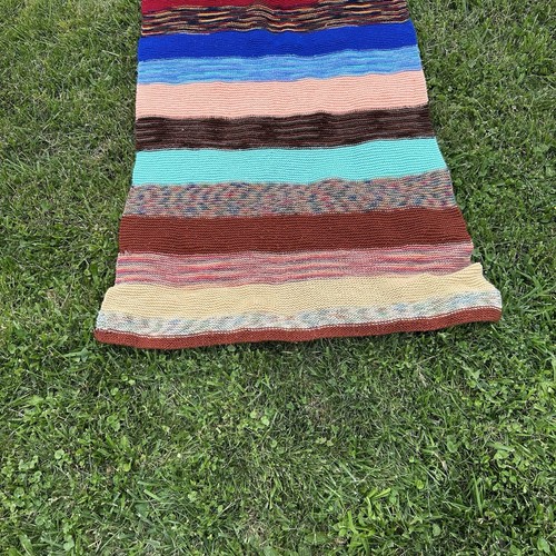 Vtg Handmade Colorful Wool Banded Color Block Afghan Blanket 37”x80” Beauty Cozy - Picture 16 of 21