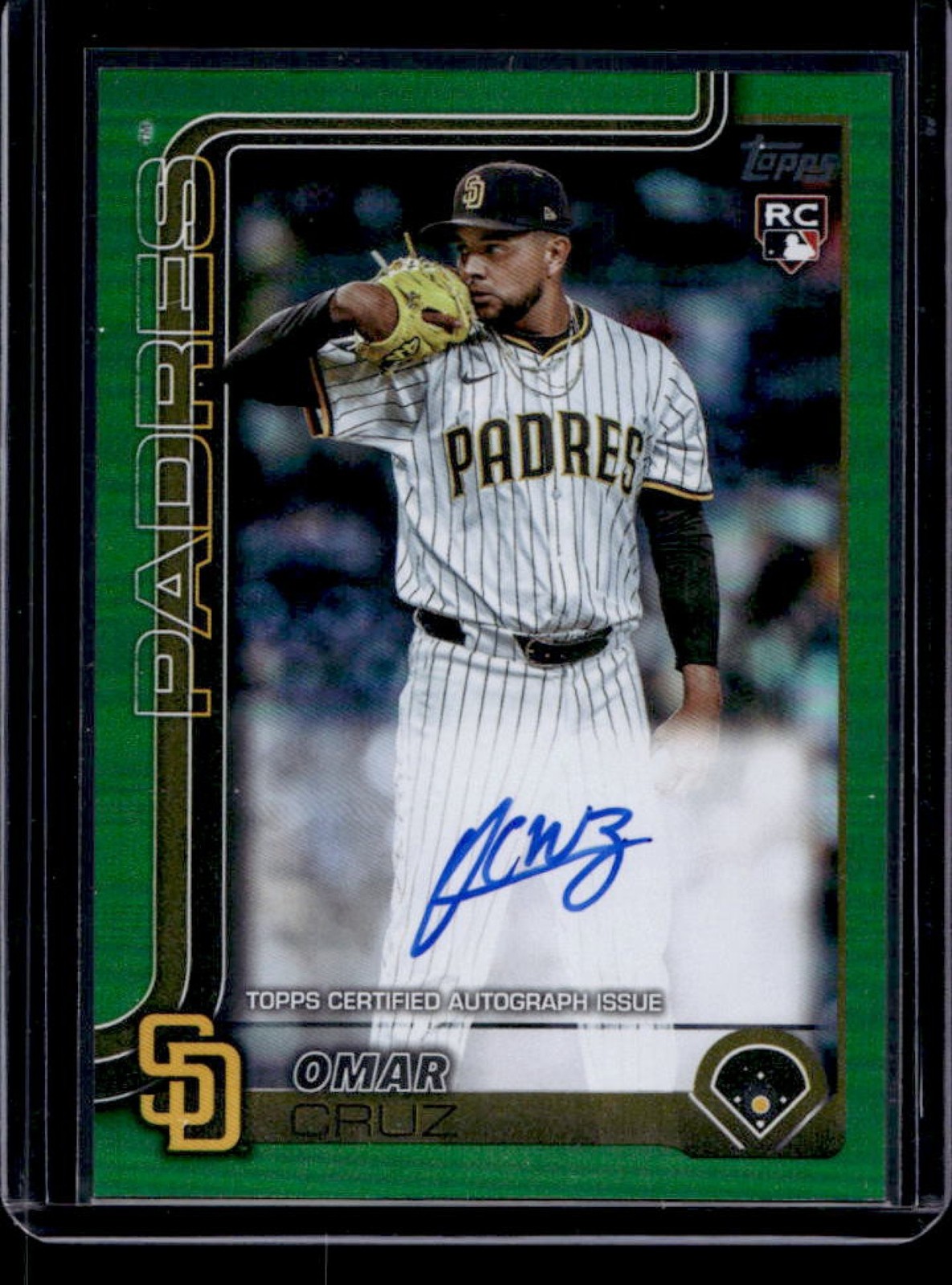 2025 Topps Update Omar Cruz Real One Auto RC Green Foil Rookie #86/99 Padres