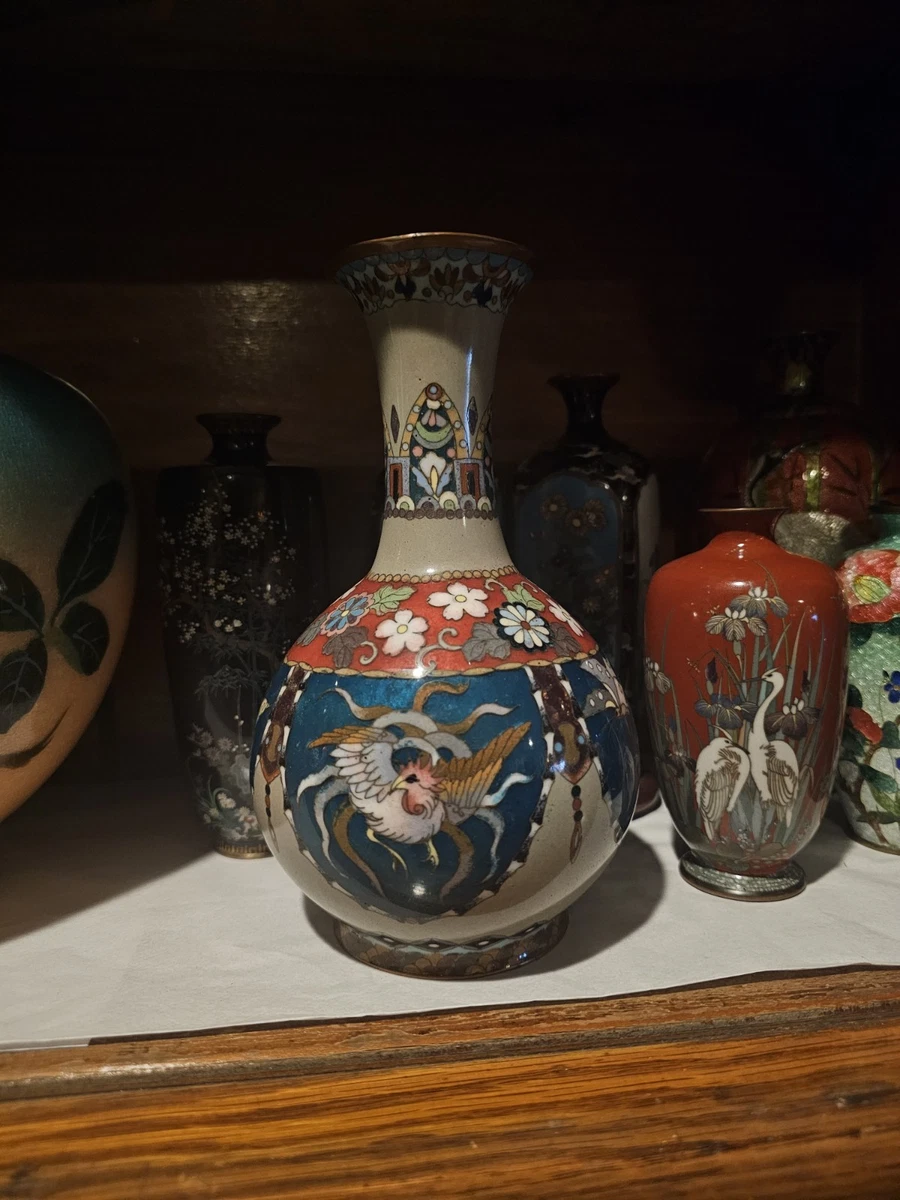 蓝色景泰蓝日本古董花瓶| eBay