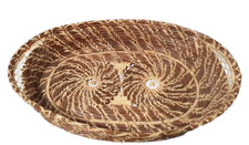 VTG Handmade Ornate Coiled Pine Needle Basket w/Wheel  Wheat Pattern GREAT