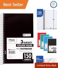 Compact 3-Subject Spiral Notebook, College Ruled, 150 Sheets, Assorted Colors