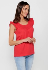 Camiseta de manga corta de Cuello redondo con Volante en los hombros de Koroshi