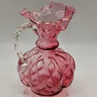 Fenton Cranberry Vase Pitcher Melon Design With Applied Handle 6" Ruffled Rim