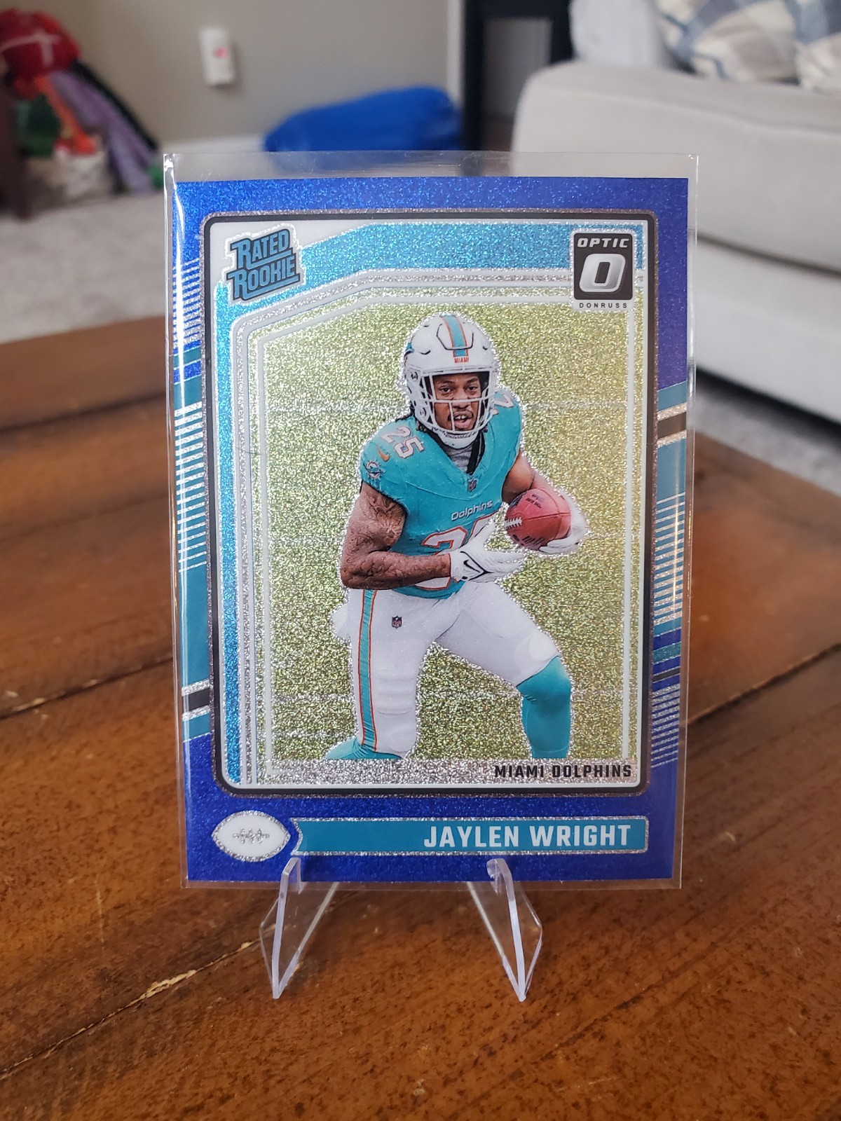 Jaylen Wright 2024 Panini Donruss Optic Blue Glitter Rated Rookie #249 Dolphins