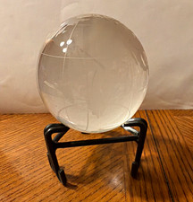 Clear Glass Tabletop Globe Etched World Map w/ Black Metal Stand Base
