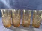 Anchor Hocking Spring Song Daisy Amber Gold Glass Tumblers Set of 4 Vintage