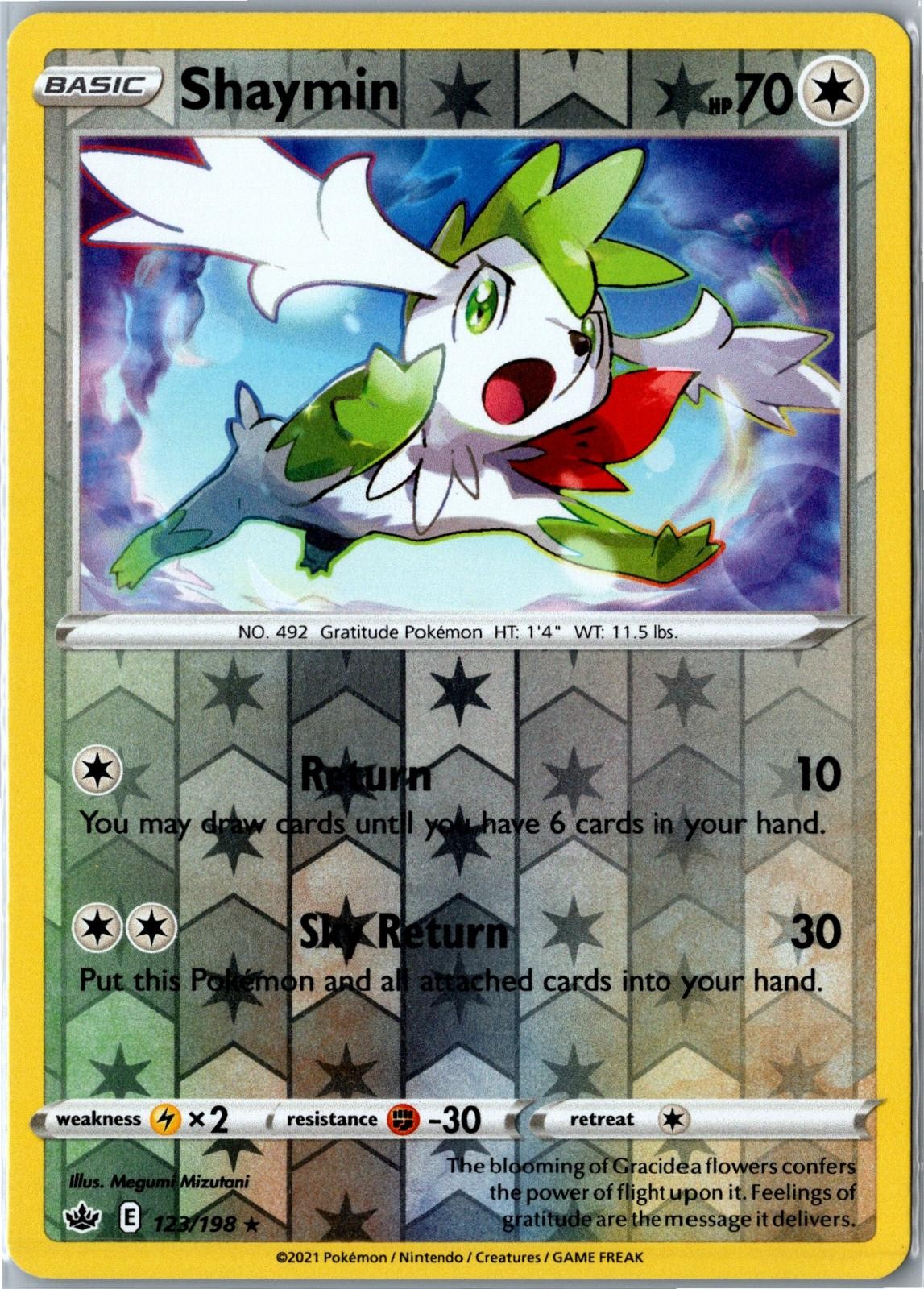 Pokemon Card - Shaymin Chilling Reign 123/198 2021 Rare Holo Reverse Holo NM