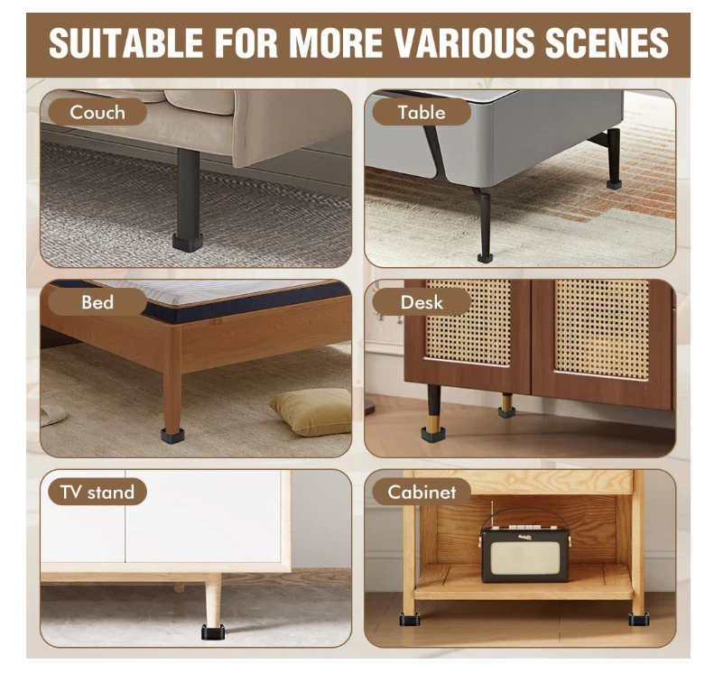 Упаковка из 8 регулируемых мебельных стояков для кровати высокопрочные подъемники высота 1 или 2 дюйма - черные - Изображение 3 из 4