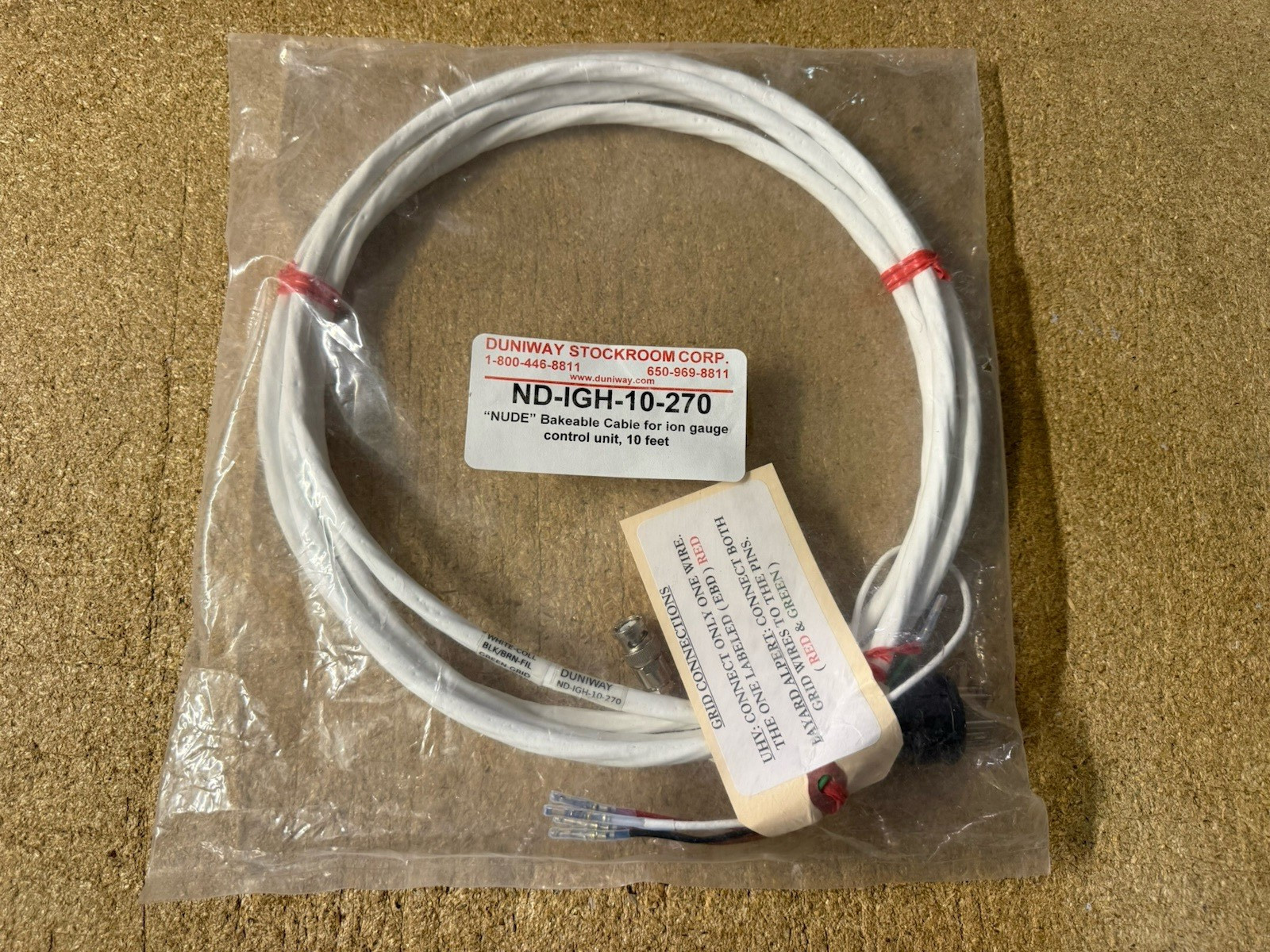Duniway Stockroom ND-IGH-10-270 NUDE Bakeable Ion Gauge Cable Bayard-Alpert NEW