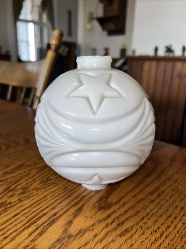 Antique lightning rod ball glass Moon & Stars Milk Glass