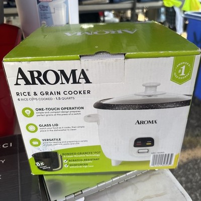 AROMA ARC-863NG Rice & Grain Cooker 6 Cup White Granite Pot Glass Lid
