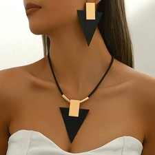 Women's Geometric Triangle Jewelry Set Two-Tone Statement Necklace Ear Studs