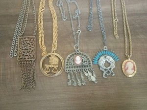Vintage Mixed Cameo Necklace Lot Gold And Silver Tone X5