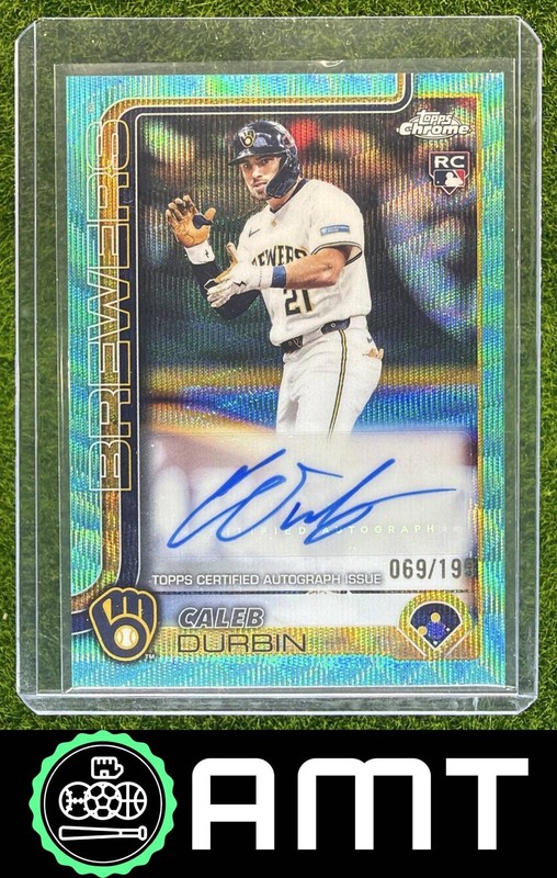 Caleb Durbin RC 2025 Topps Chrome Update 69/199 Auto Aqua Wave Refractor Brewers