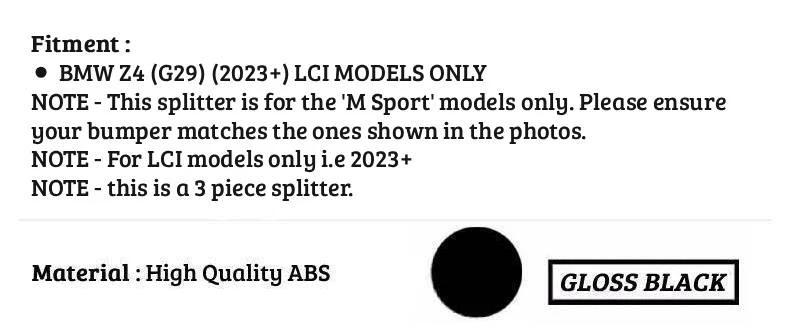 Черный глянцевый передний спойлер закраина BMW Z4 G29 M Sport 2023+ - Изображение 3 из 4