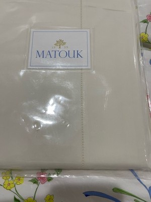 $335 Matouk Italy New F/Q Flat Sheet Luca 500TC Percale Ivory Hemstitch
