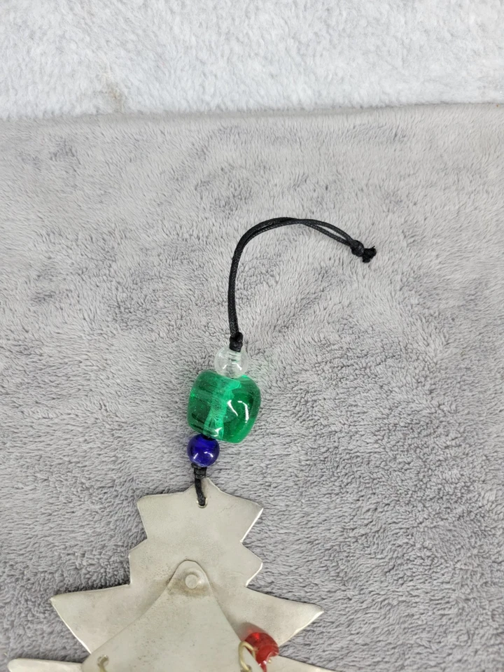 Hierro cortado a mano 3D árbol de Navidad carillón de viento cuentas de vidrio y campanas Nana de cobre 17" Foto 3 de 4