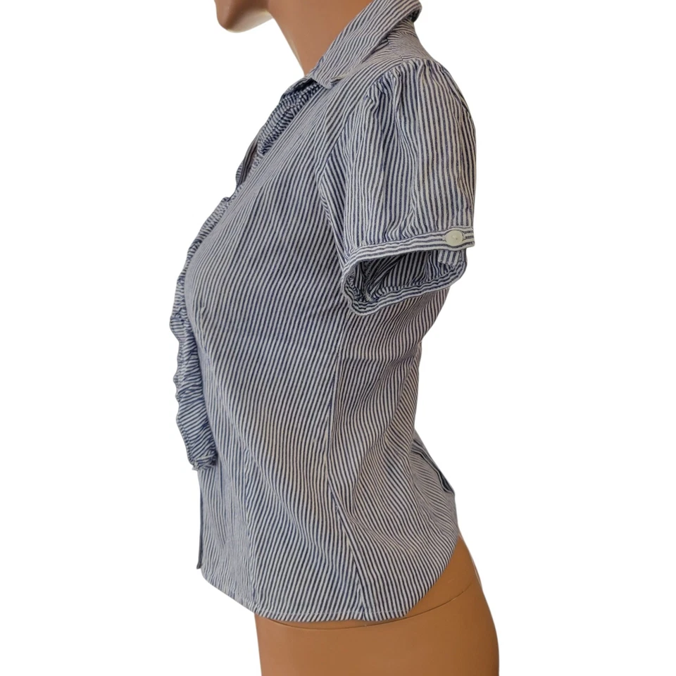 Sirena de oficina vintage de los 90 Y2k a rayas abotonadas con volantes talla S Foto 2 de 4