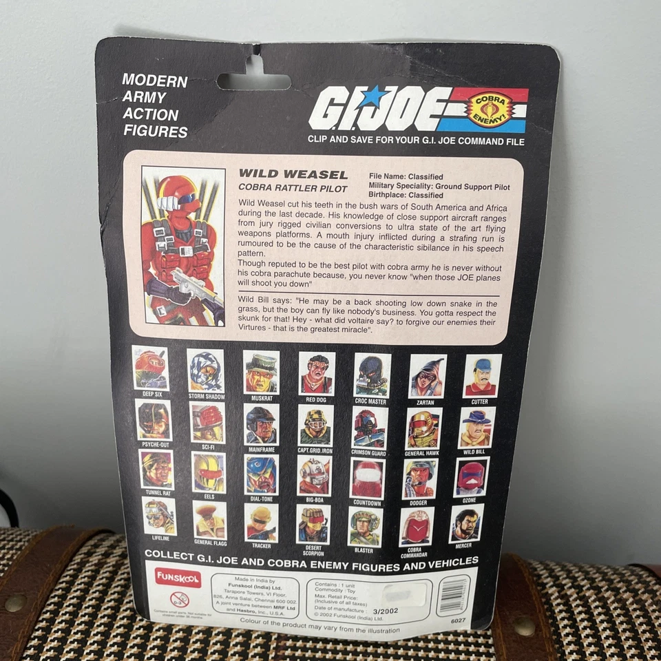 Nueva figura de acción sellada Funskool GI Joe Wild Weasel hecha en India 2002 Foto 4 de 4