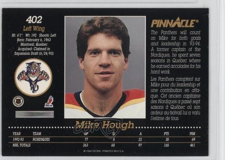 1993-94 Pinnacle French Mike Hough #402 - Image 2 of 2