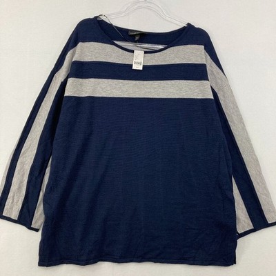 New Lane Bryant size 18/20 Navy Gray Striped Preppy Stretch Tight Knit Sweater