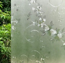 VSUDO 1 Roll 17.7" by 78.7" Privacy Window Film, Frosted Vine Flower Pattern ...