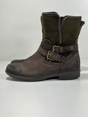Ugg Simmens Boot Brown Leather Green Wool Sherpa Wool Winter 1005269 Size 