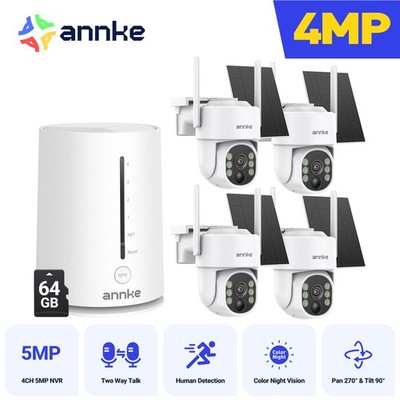 ANNKE 4MP Solar Battery WiFi Security Camera System Two Way Audo Outdoor Color