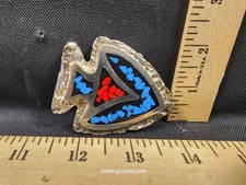 Vintage Inlaid Coral/Turquoise Belt Buckle Arrowhead Shaped Used Silver Tone