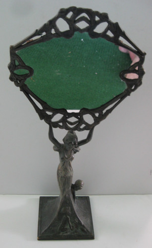 Vtg. "ART DECO" Ornate Female Goddess & Cherub Brass 19" Vanity Mirror Italy EUC