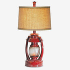Vintage Style Red Lantern Table Lamp Flicker Night Light Rustic Cabin Camp ~ New