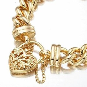 Authentic 18ct Heavy Yellow Gold Plated 12mm Euro Curb Chain Bracelet with a Filigree L...