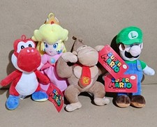 Super Mario Bros Plush Set Mini 9 Inch Peach Luigi Red Yoshi  Donkey Kong Lot 4