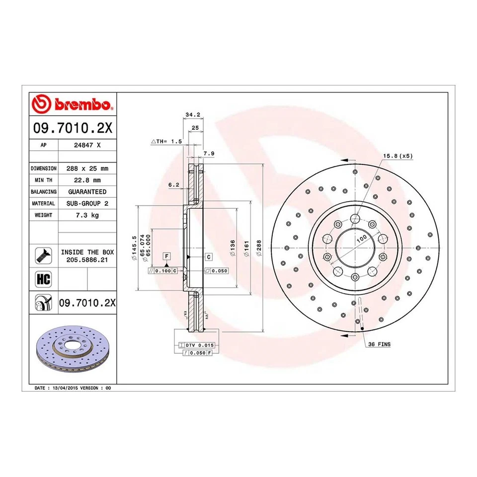 Kit de frenos delanteros para VW Beetle Golf Jetta Brembo 288 mm rotores perforados pastillas de cerámica Foto 3 de 4