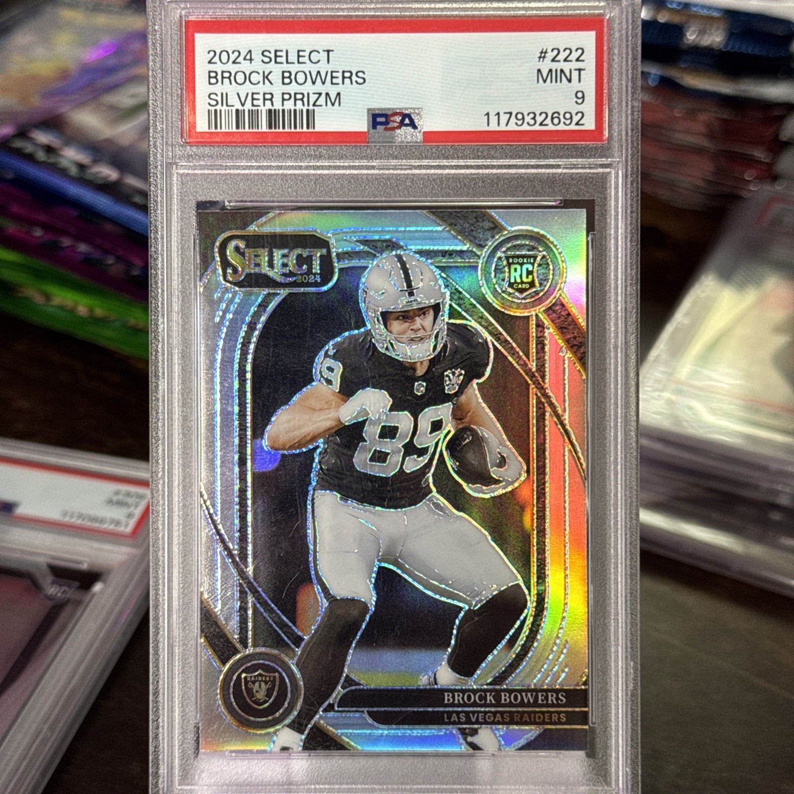 121068410 Brock Bowers 2024 Panini Select #222 Silver Prizm Club Rookie RC PSA 9