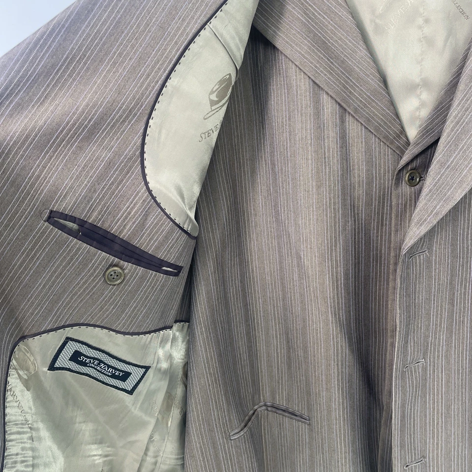 Traje Steve Harvey Hombre 52L Marrón Rayas 3 Piezas Lana Leonardo Merino 46x31 Pantalón Foto 3 de 4