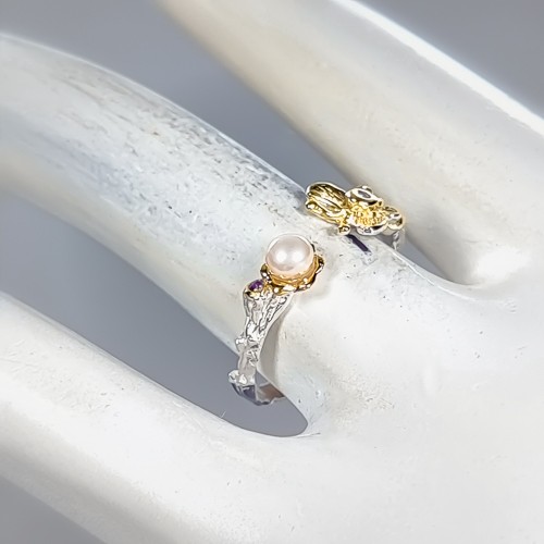 Handmade Natural Pearl Ring 925 Sterling Silver Size 8 /R418521 - Picture 3 of 8