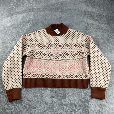 American Eagle Mock Neck Cropped Fair Isle Pattern Close Knit Sweater Medium