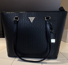 GUESS Black Logo Large Tote Bag Zip Closure D...