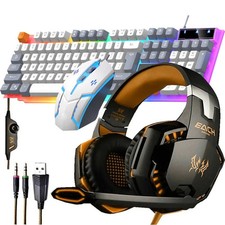 RGB PC Gaming Keyboard Mouse  Headset Set LED Gamer Bundle Mechanical Kits 4IN1