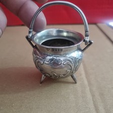 Antique Solid silver miniature cauldron 3 legged  pot