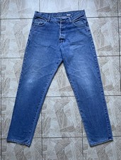 Archive Vintage Moschino Jeans Blue Denim Pants 90s Made UK Logo Patch W36 L32