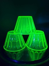 Vintage Glowy Glass Hazel Atlas Green Art Deco Custard Cups Set of 3