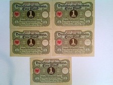 Banknoten, 5x  Darlehenskassenschein 1 Mark, 1920, fortlaufend nummeriert, Konvo