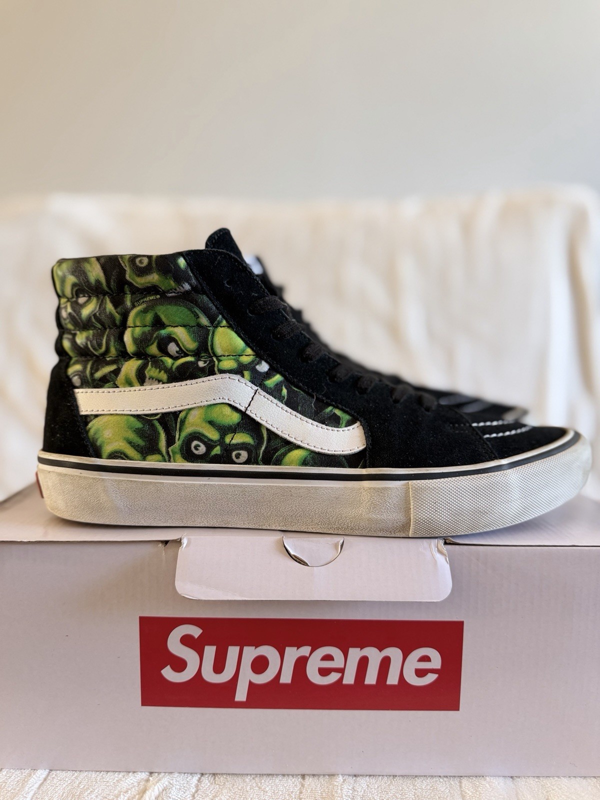 Size 12- Vans Supreme x Sk8- High Glow-In-The-Dark Skull Pile
