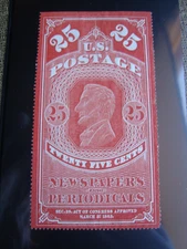 US Stamp Scott#PR3 25c Back of Book Newspaper 1865 Mint H No Gum Well Centered