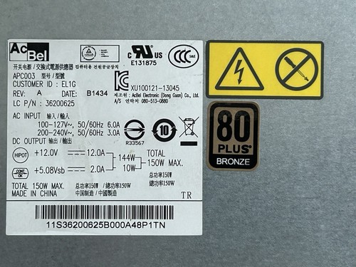 AcBel 150W PSU 36200625 APC003 – Lenovo ThinkCentre – Tested Working. - Afbeelding 3 van 3