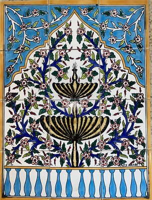 18'' x 24'' Ceramic Tile Mural Backsplash Art Wall Panel Hand Painted Flowers Tile