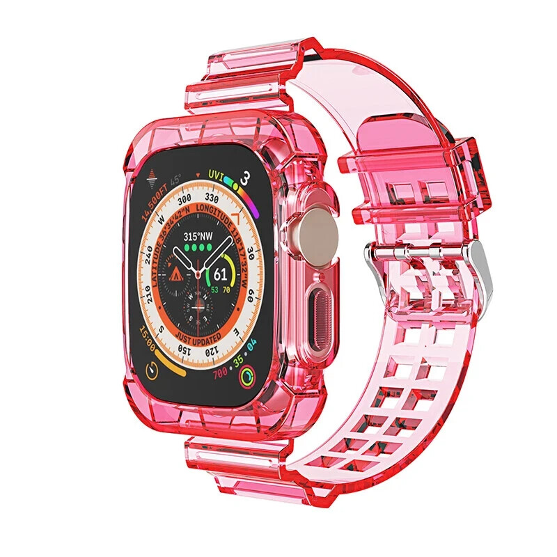 For Apple Watch Series Ultra 49MM TPU Clear Sport Band Strap+Bumper Case Cover